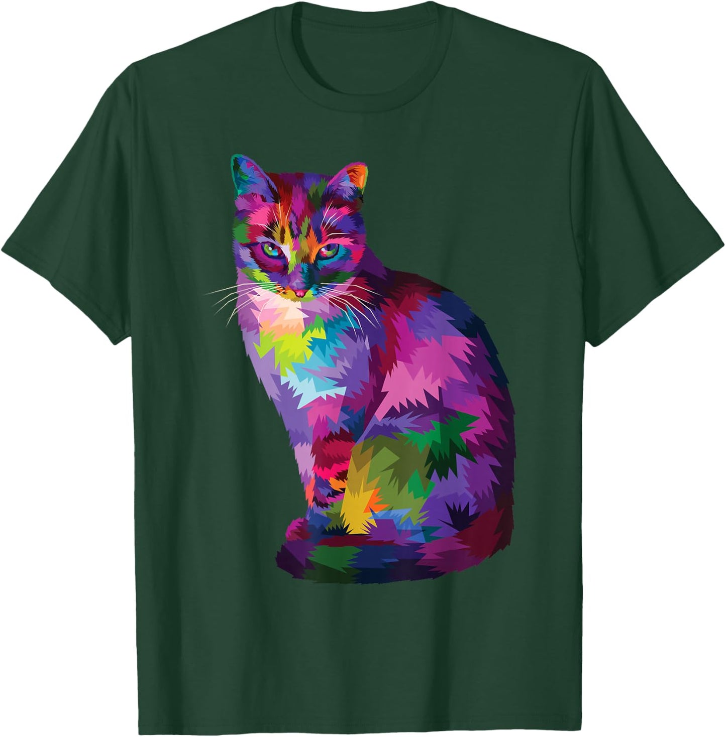 Rainbow Tabby Cat Vibrant Feline Spectrum Kitty Portrait T-Shirt - T-Shirt | Forest
