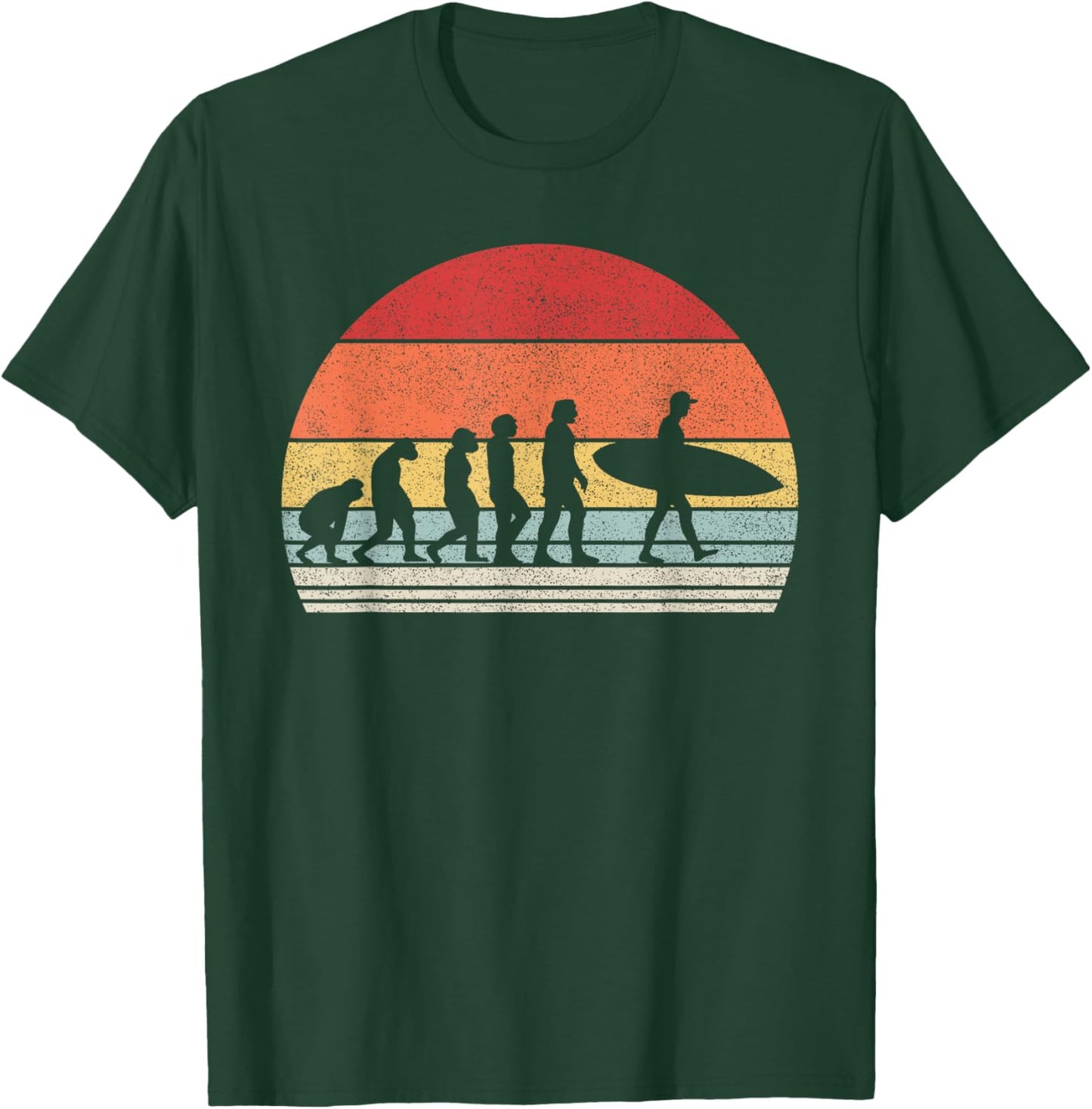 Vintage Retro Evolution Of Man Surfing Surfer Gift T-Shirt - T-Shirt | Forest