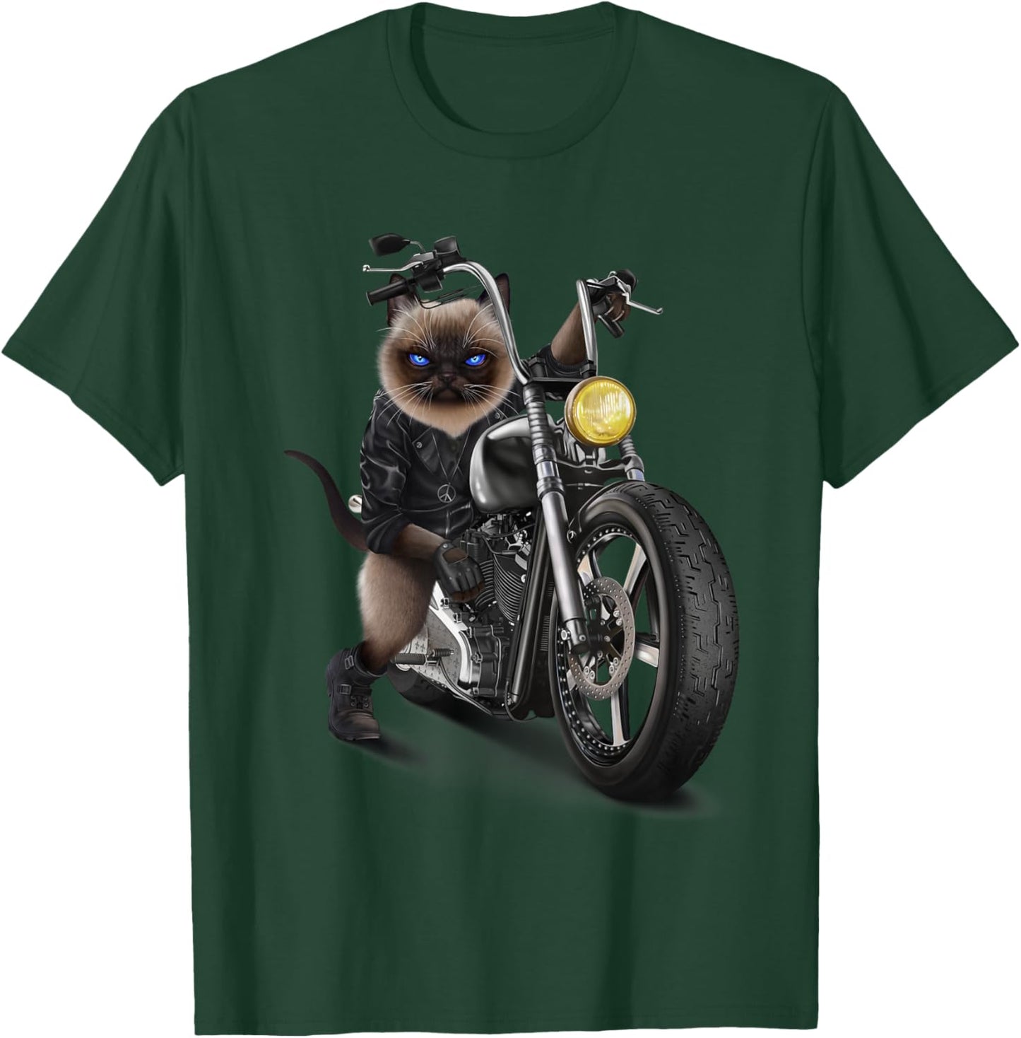 Biker Cat Riding Chopper Motorcycle T-Shirt - T-Shirt | Forest