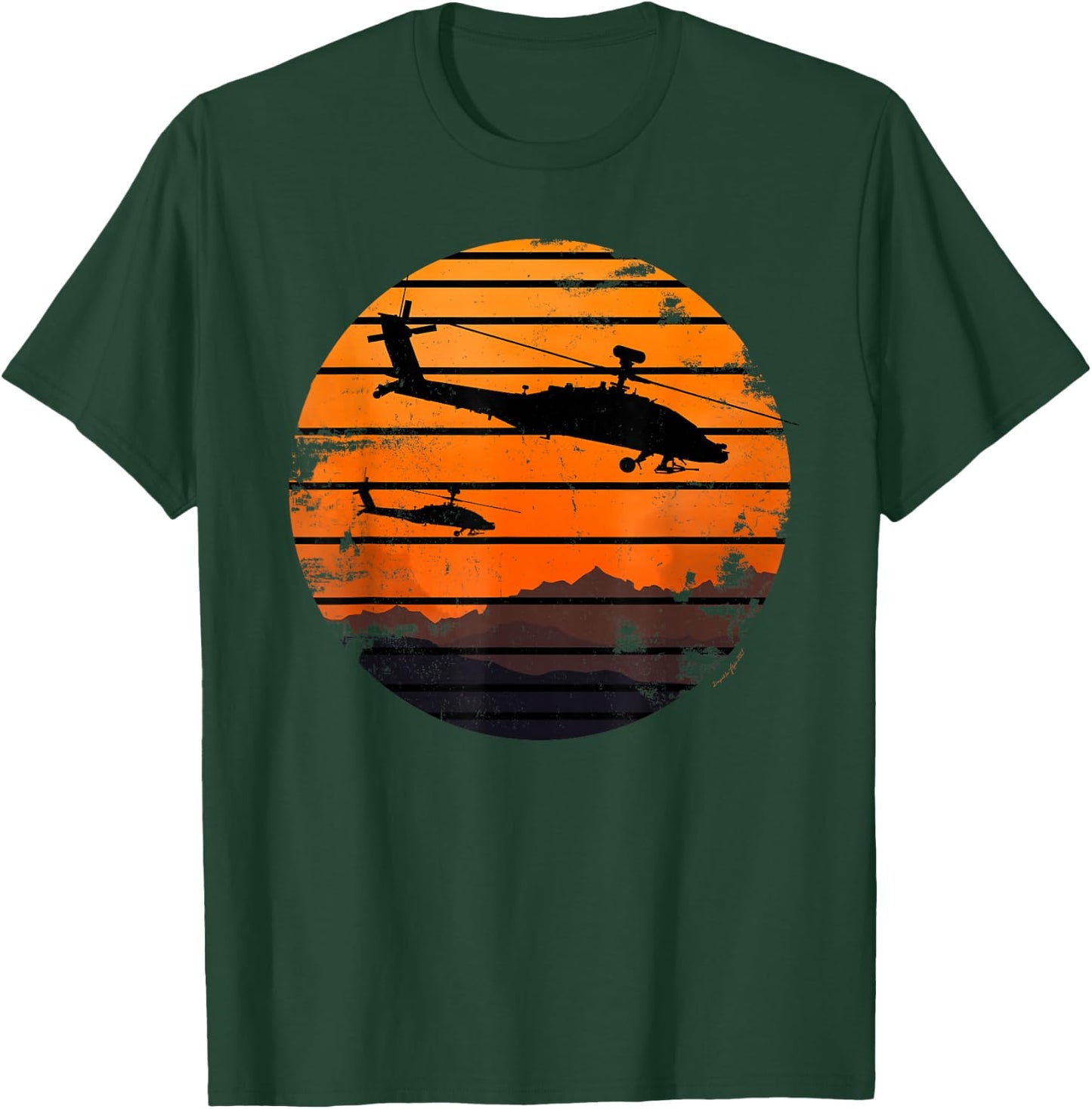 Desert Sunrise AH-64 Apache Attack Helicopter Vintage T-Shirt - T-Shirt | Forest