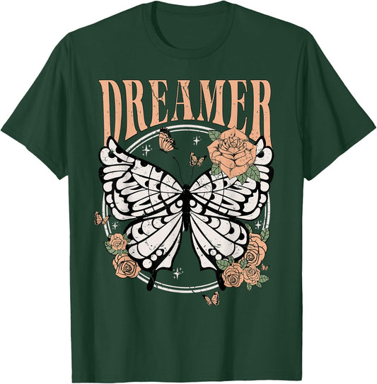 Vintage Retro Dreamer Butterfly 80's 90's Style Lover Gift T-Shirt - T-Shirt | Forest
