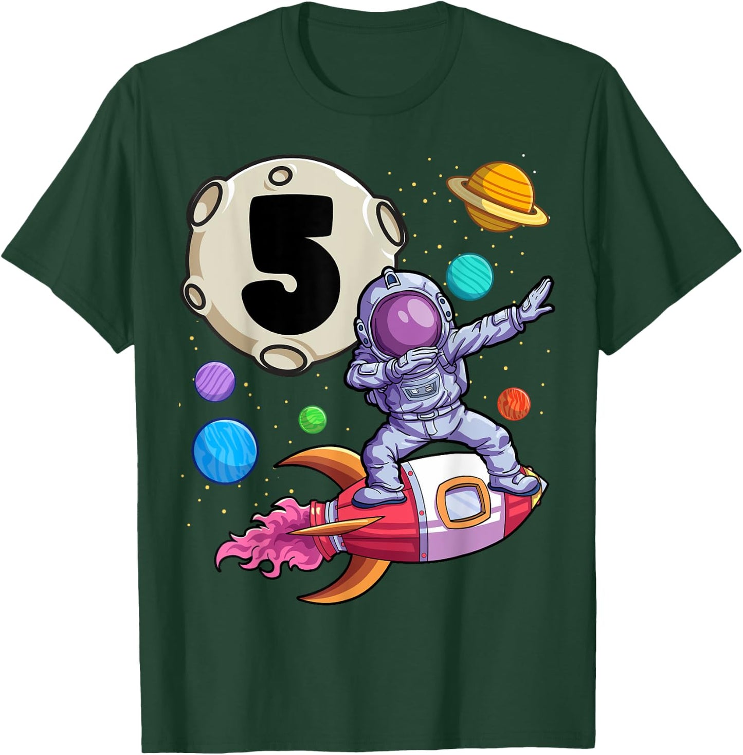 Dabbing Astronaut 5 Yrs Old Birthday Boy Space 5th Birthday T-Shirt - T-Shirt | Forest