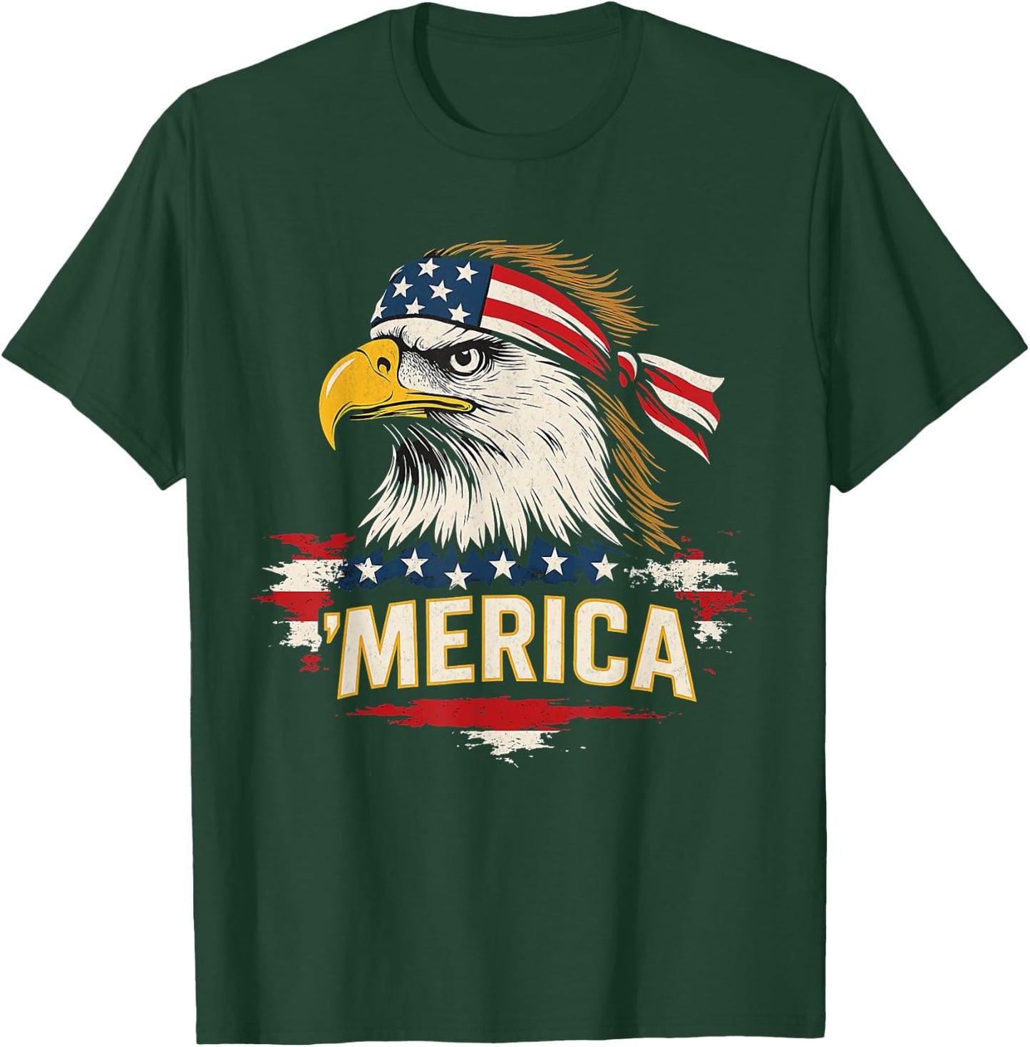 Mullet Bald Eagle Merica American Flag 4th Of July Patriotic T-Shirt - T-Shirt | Forest