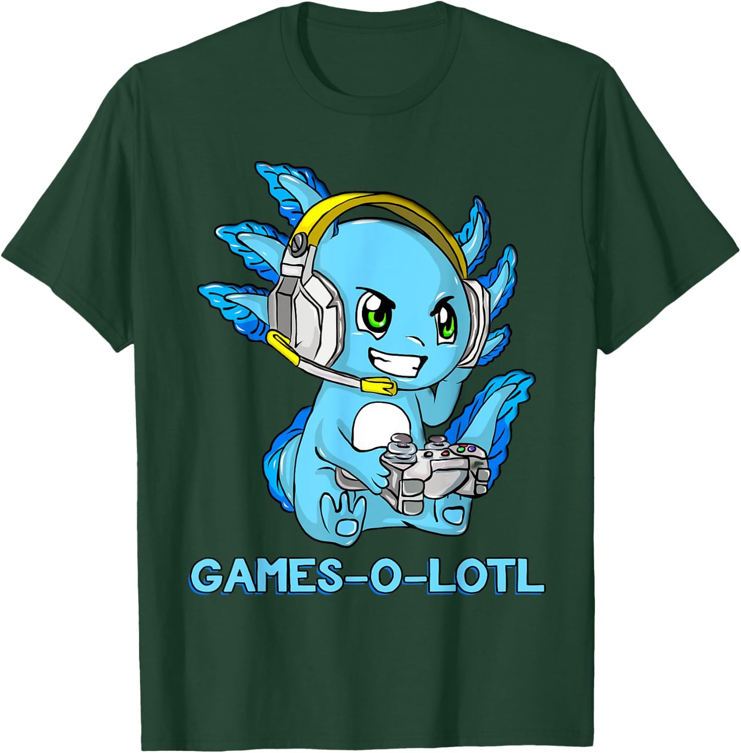 Gamesolotl Axolotl Gamer with Headset Cute Anime Kawaii T-Shirt - T-Shirt | Forest