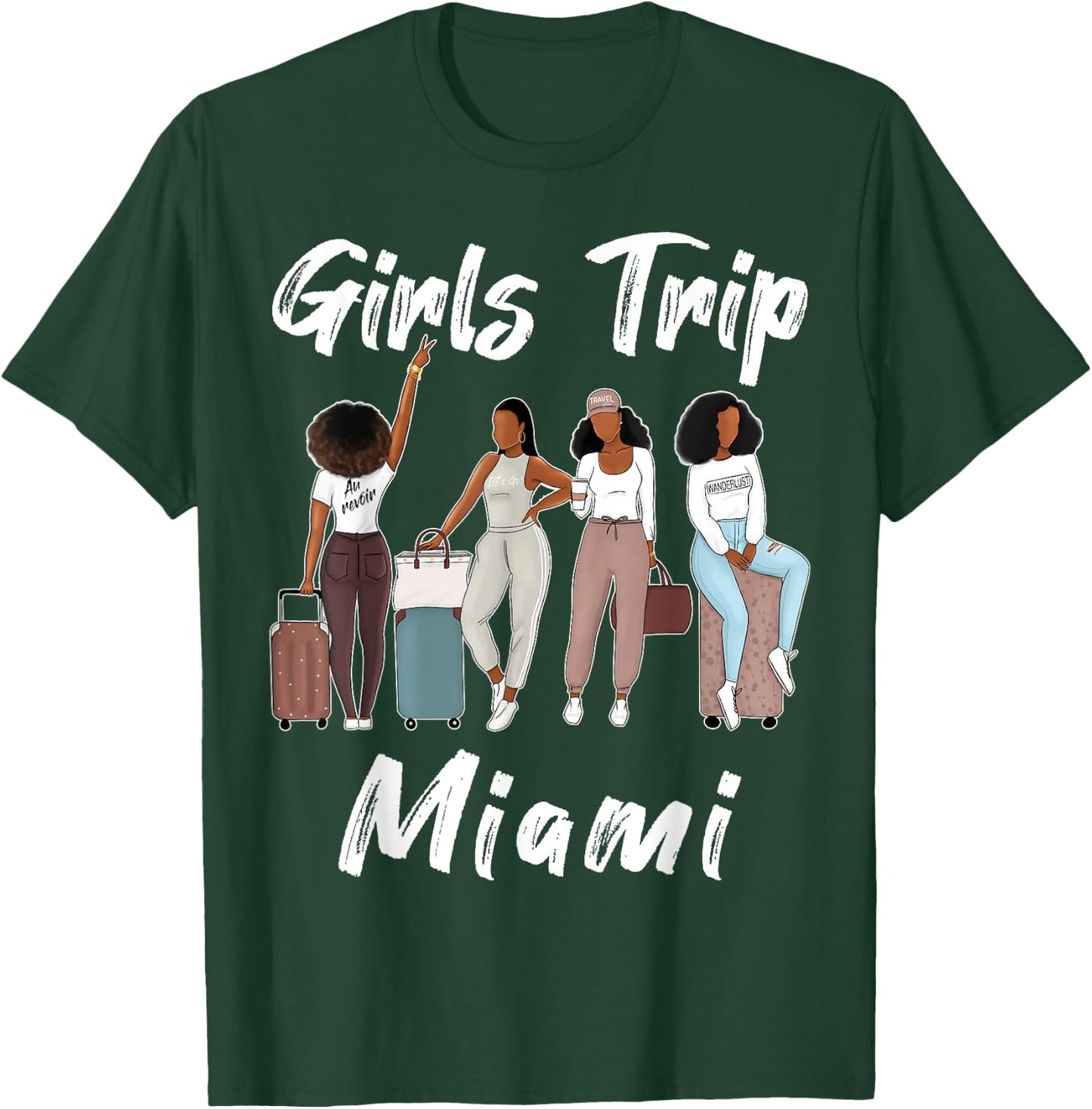 Funny Maimi Beach Girls Trip 2024 Besties Holiday Black Cotton 65% Polyester 35% Modern Short Sleeve Small Regular Fit XS US 21 inches 16.5 inches Girls Young Women T-Shirt - T-Shirt | Forest