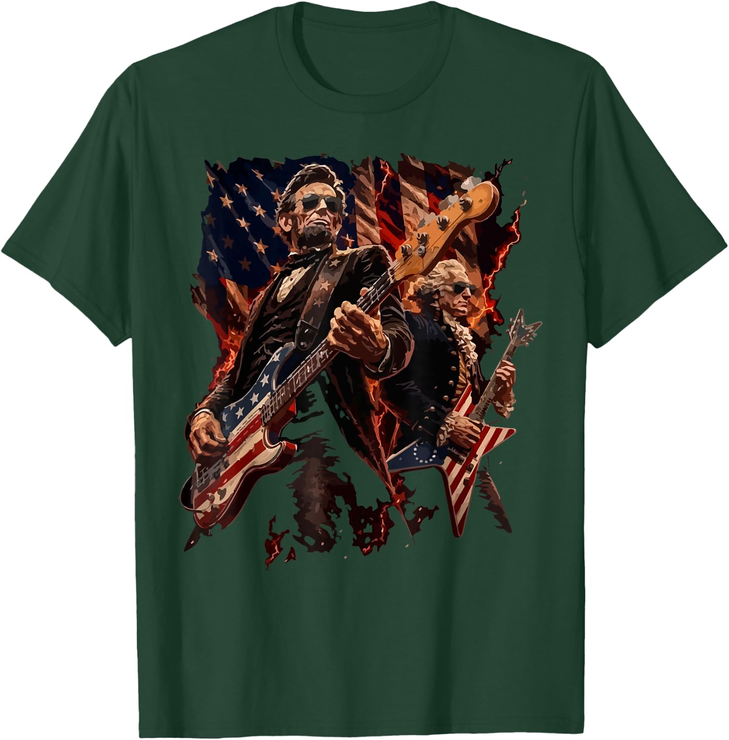 Presidents Abe Lincoln and George Washington Playing Guitar T-Shirt - T-Shirt | Forest