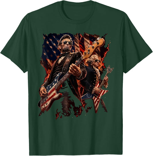 Presidents Abe Lincoln and George Washington Playing Guitar T-Shirt - T-Shirt | Forest