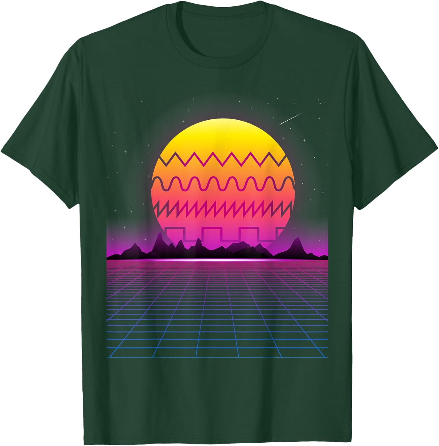 80s Retro Sunset Synthesizer T Shirt | Synthwave Waveform T-Shirt - T-Shirt | Forest