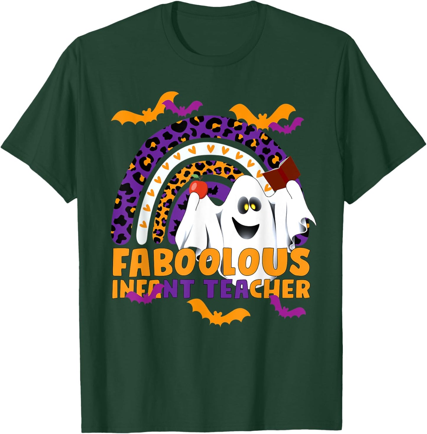 Faboolous Infant Teacher Rainbow Leopard Halloween Boo Crew T-Shirt - T-Shirt | Forest