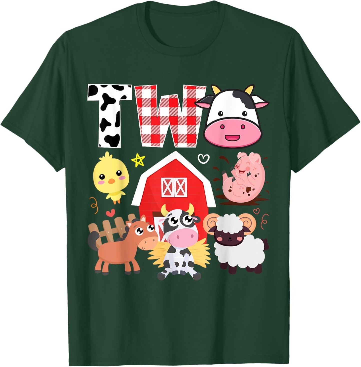 2nd Birthday Two Year Old Farm Theme Animals Birthday Party T-Shirt - T-Shirt | Forest