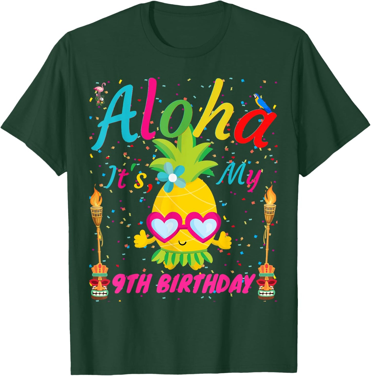 Aloha It's My 9th Birthday Hawaii 9 Years Girls Luau Candles T-Shirt - T-Shirt | Forest