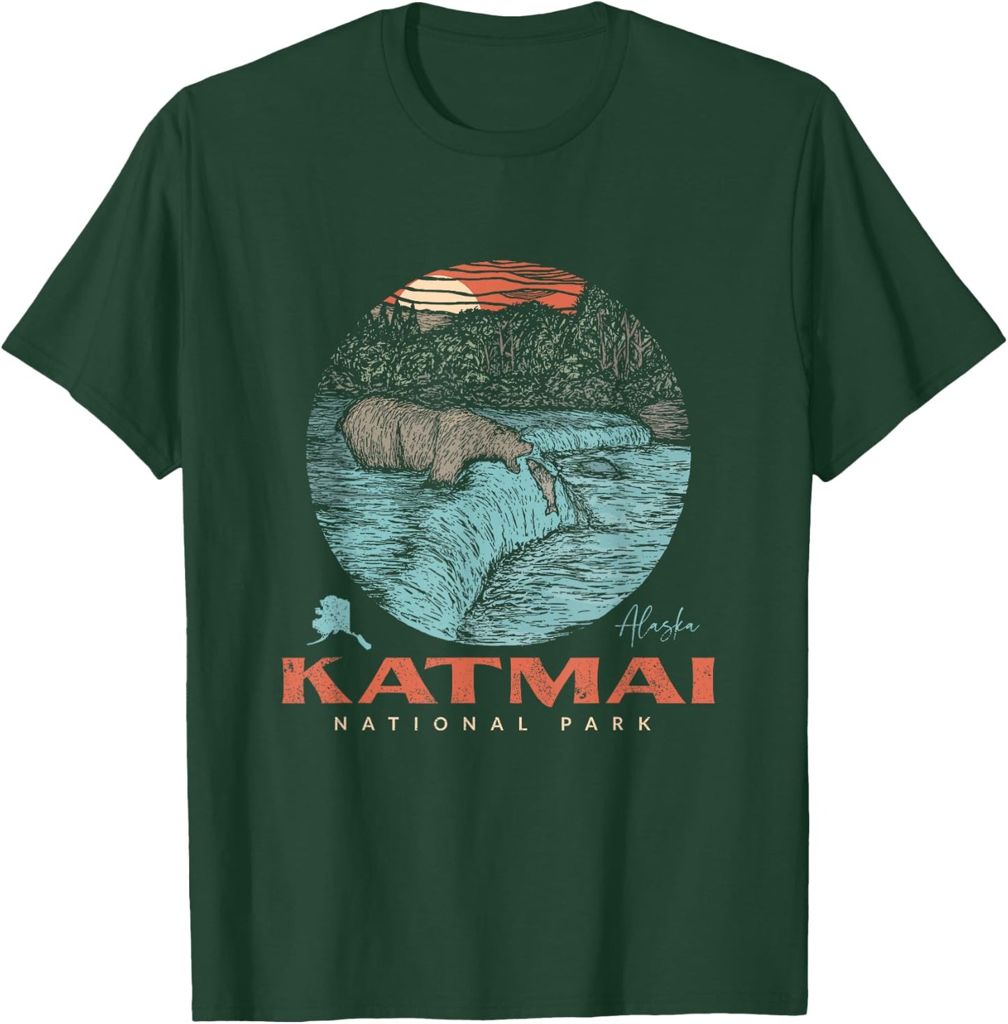 Katmai National Park Vintage Bear Fishing Outfit Adventure T-Shirt - T-Shirt | Forest