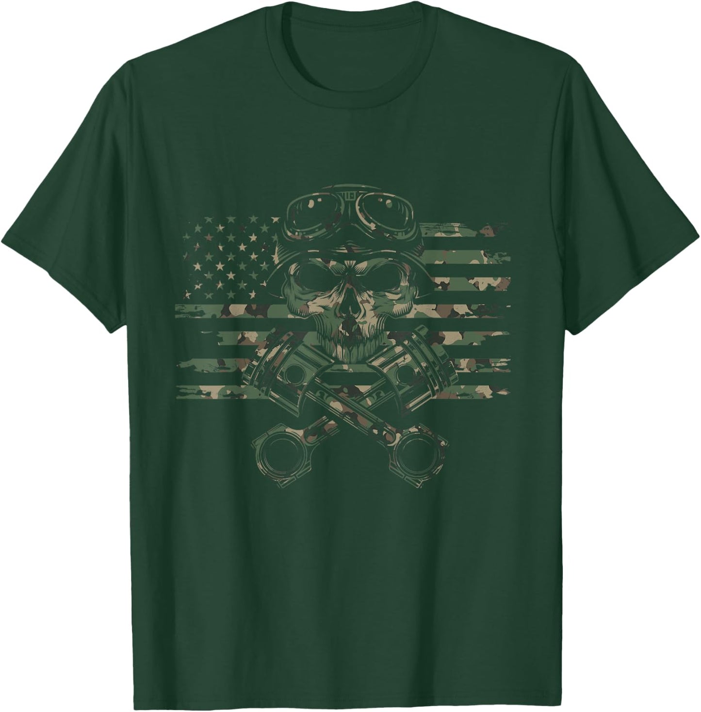 American Flag Camouflage Motorcycle Apparel - Motorcycle T-Shirt - T-Shirt | Forest