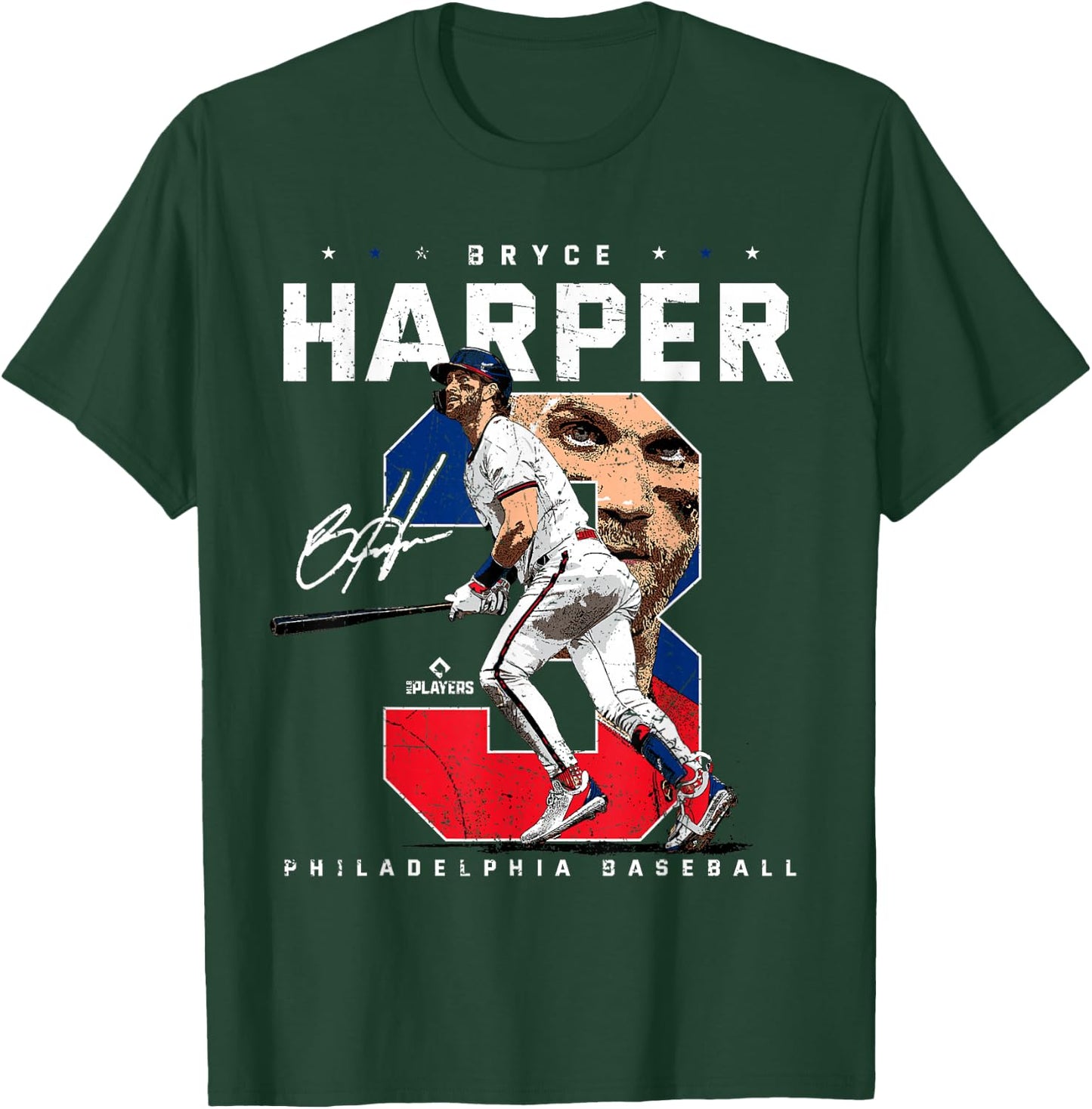 Bryce Harper Number Portrait Bam Bam Pennsylvania MLBPA T-Shirt - T-Shirt | Forest