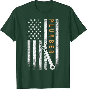 Plumber American Flag Design Plumbing T-Shirt - T-Shirt | Forest