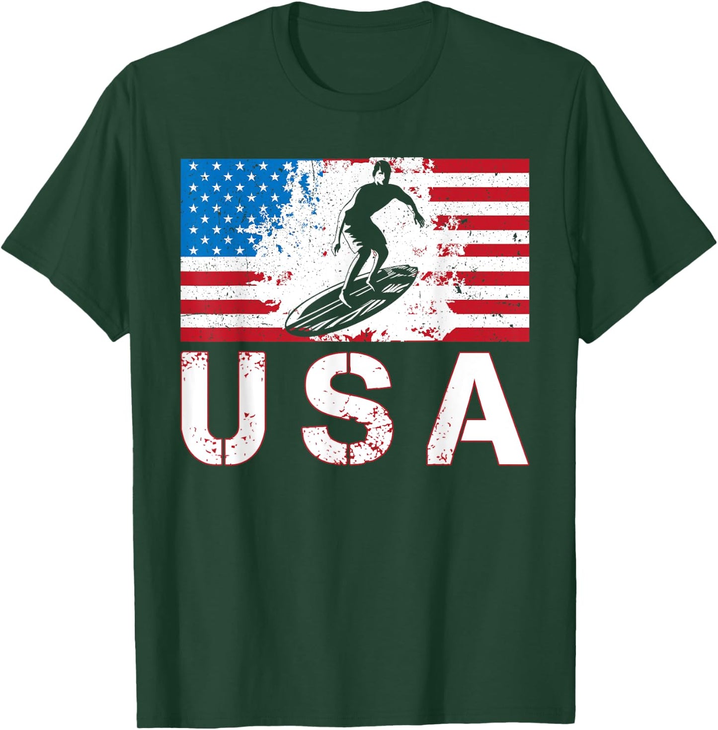 USA Surfing team American flag US Surfer men women kids T-Shirt - T-Shirt | Forest