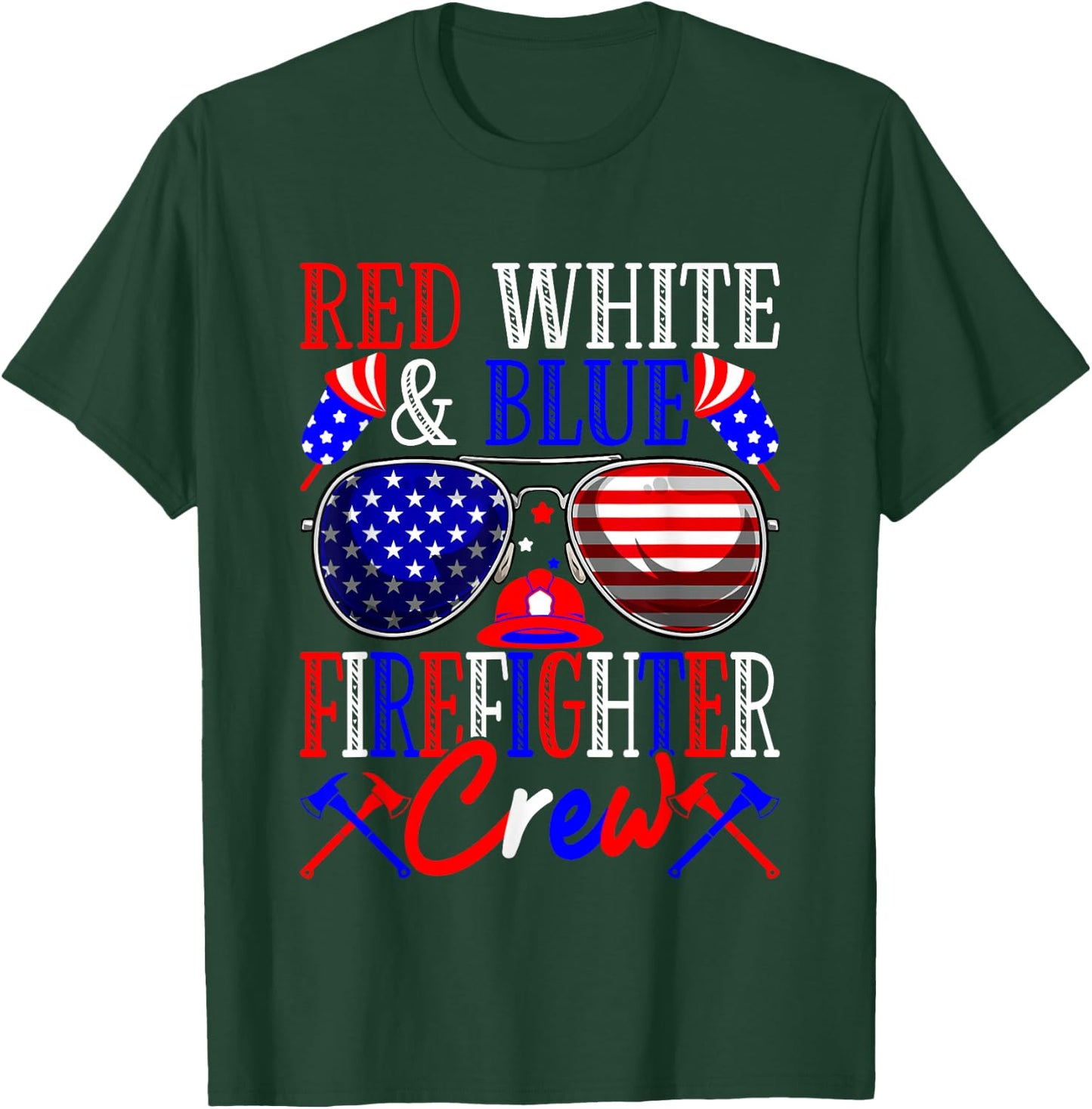 4th Of July Red White & Blue Firefighter Crew American Flag Men T-Shirt - T-Shirt | Forest