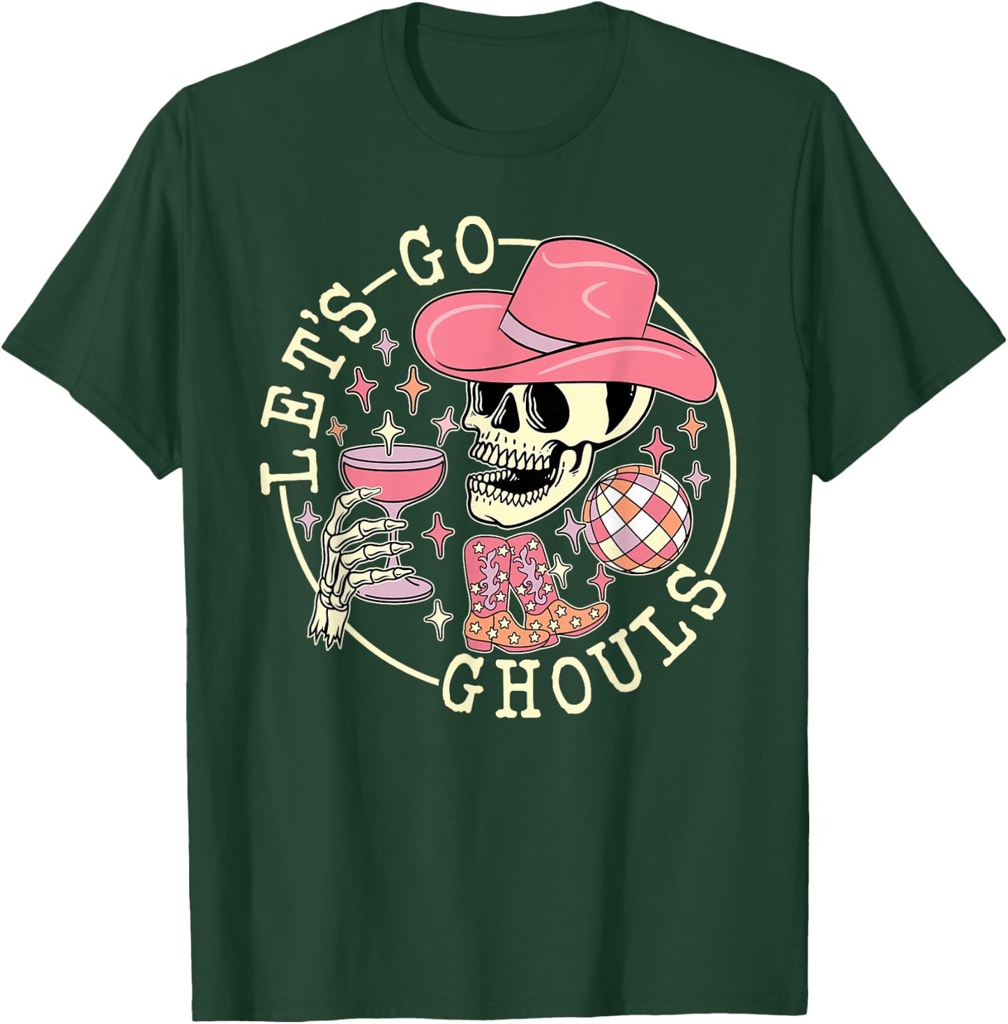 Let's Go Ghouls Skull Skeleton Cowgirl Drinking Halloween T-Shirt - T-Shirt | Forest