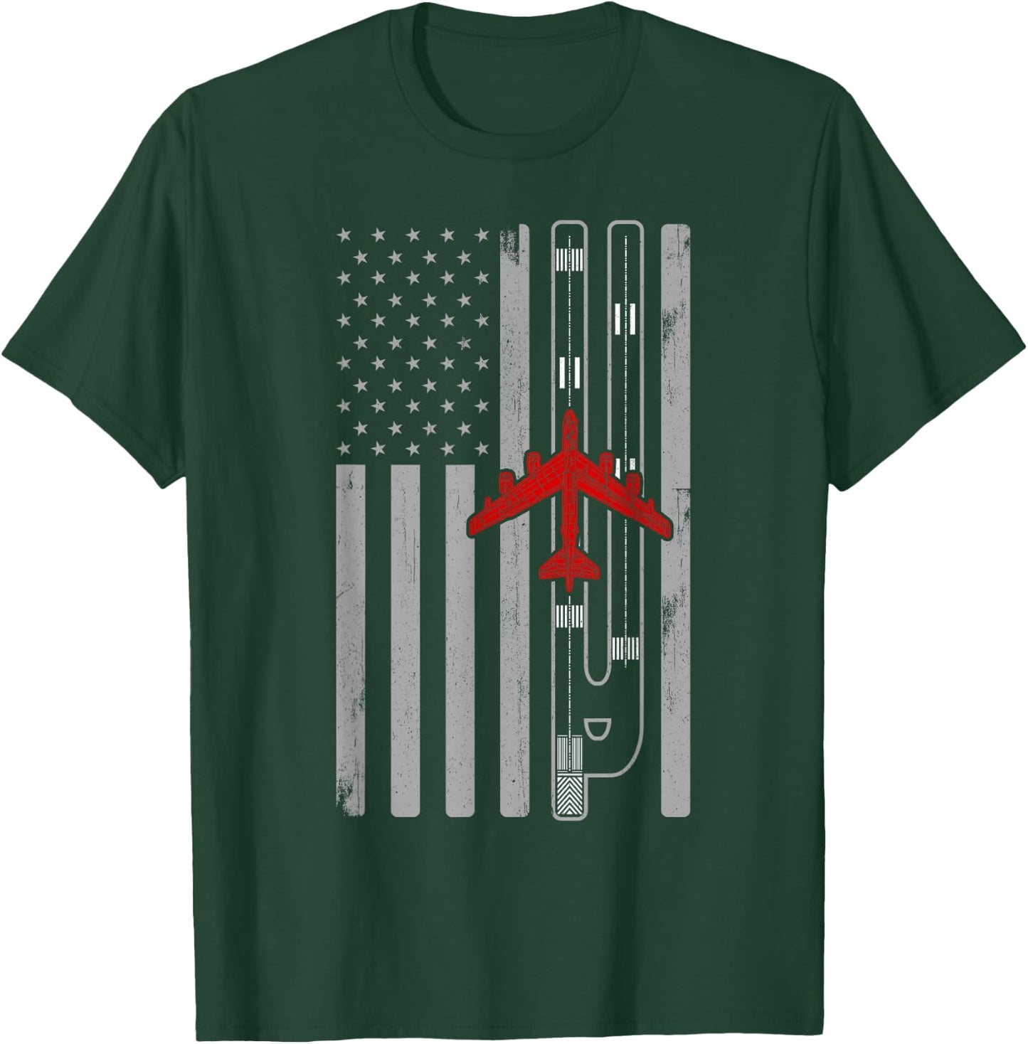 B-52 Stratofortress Bomber Airplane American Flag Runway B52 T-Shirt - T-Shirt | Forest