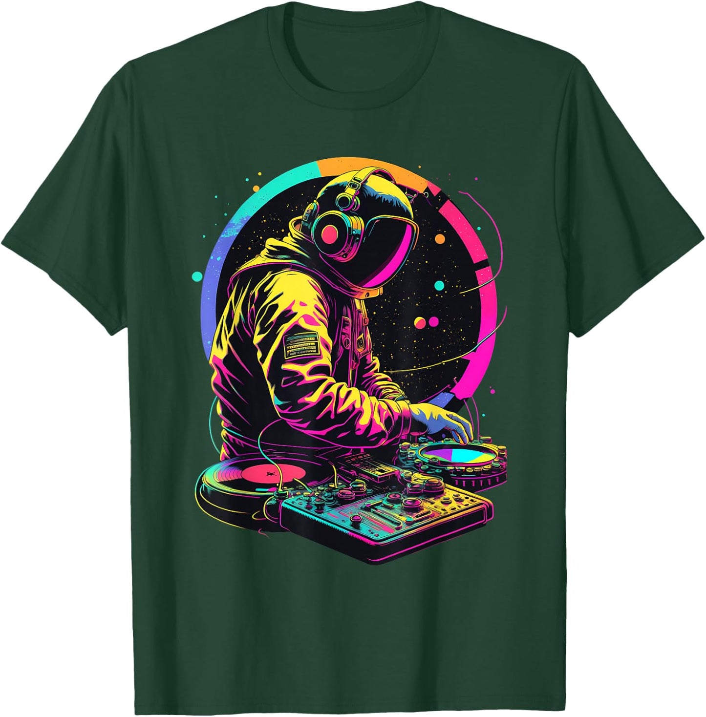 Retro Astronaut DJ, DJing in Space, EDM cool Graphic T-Shirt - T-Shirt | Forest
