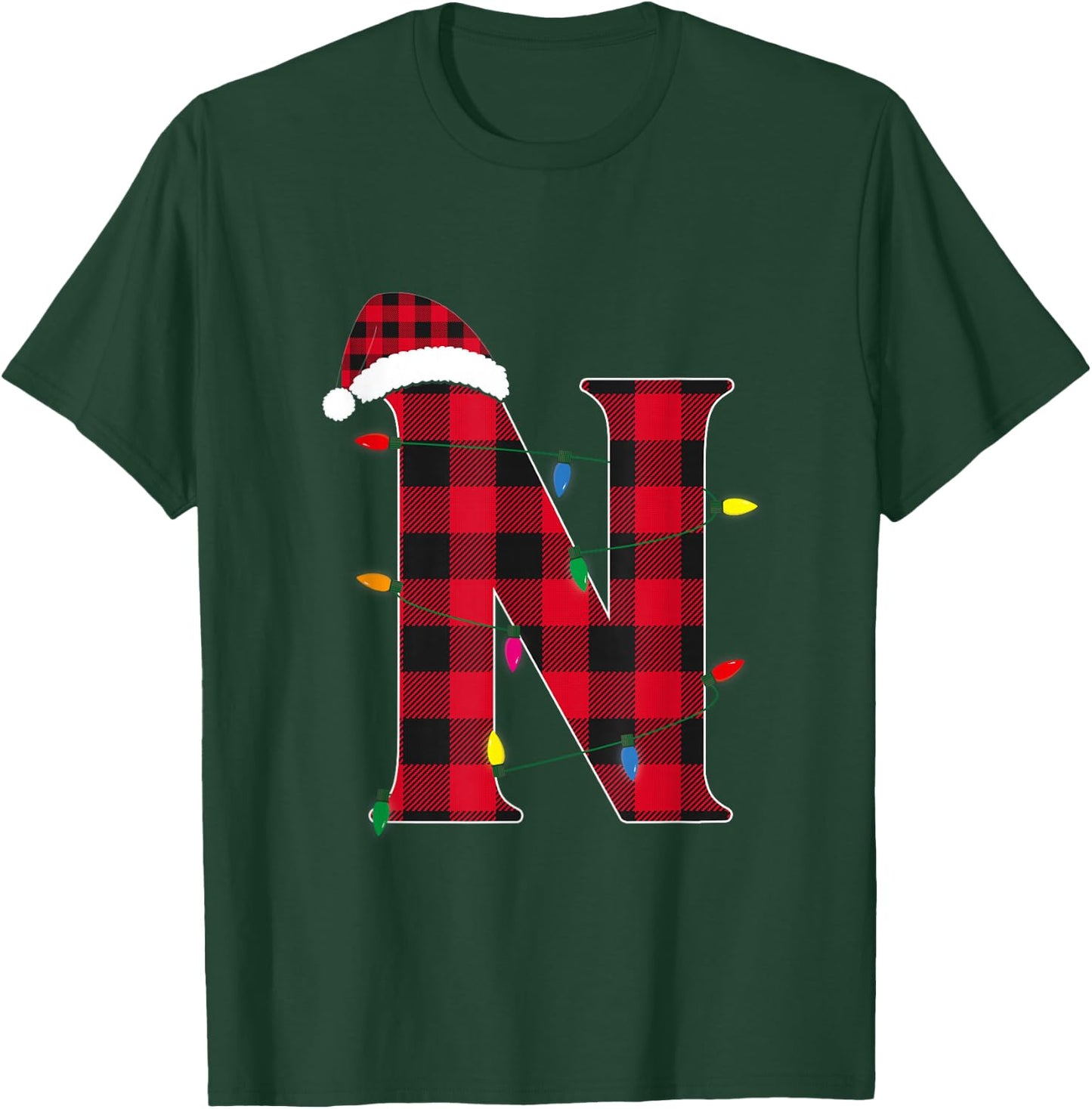 Awesome Letter N Initial Name Buffalo Plaid Christmas T-Shirt - T-Shirt | Forest