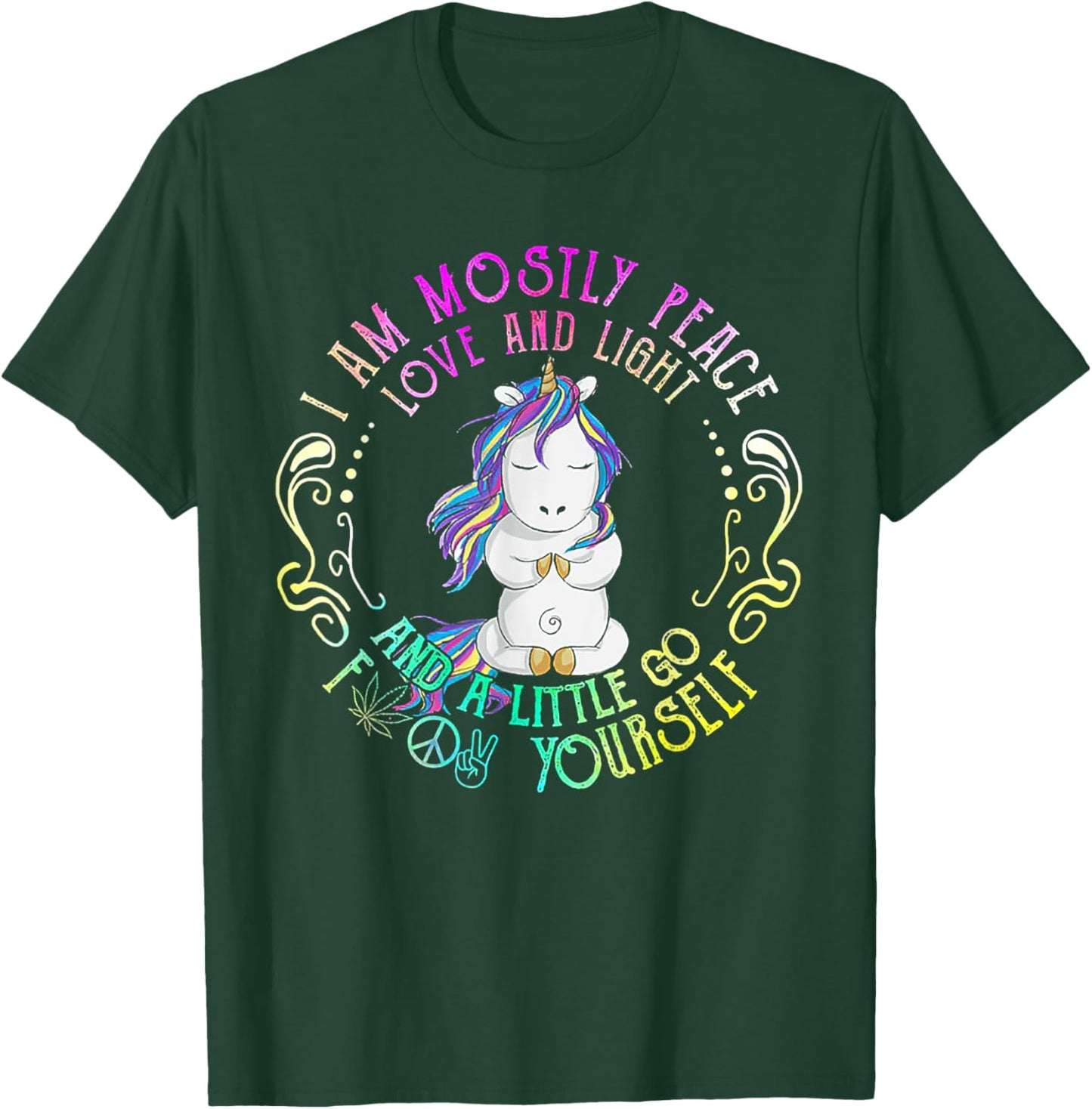Funny Unicorn I Am Mostly Peace Love And Light T-Shirt - T-Shirt | Forest
