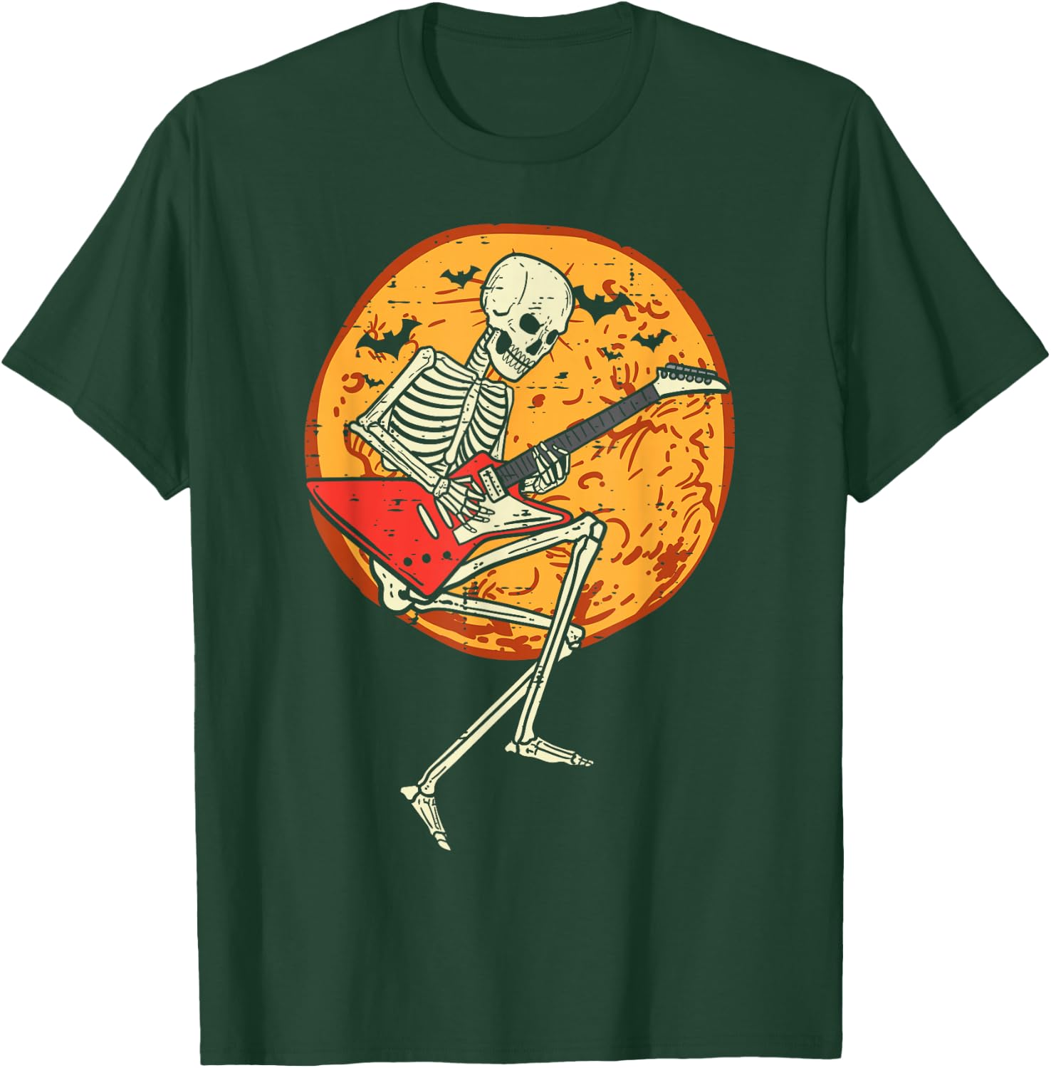 Skeleton Playing Guitar Rock Moon Halloween Music Boys Men T-Shirt - T-Shirt | Forest