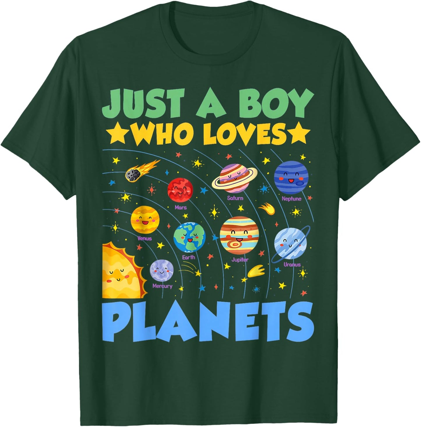 Just A Boy Who Loves Planets Solar System Astronaut Space T-Shirt - T-Shirt | Forest