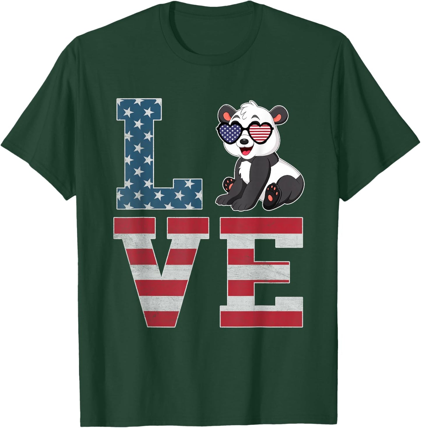 4th of July Decor Patriotic LOVE Panda American Flag T-Shirt - T-Shirt | Forest