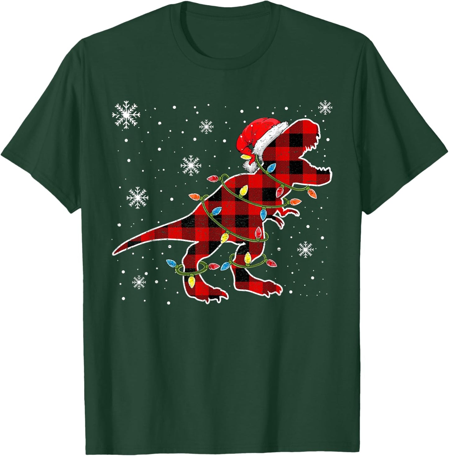 Christmas Dinosaur Buffalo Plaid Shirt, Santa Trex Pajama T-Shirt - T-Shirt | Forest