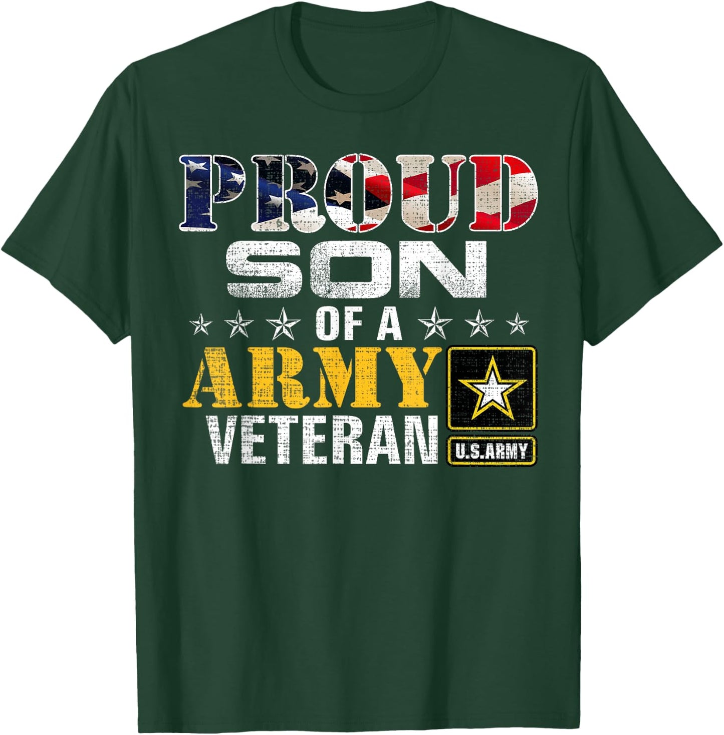Proud Son of A Army Veteran American Flag Military Gift T-Shirt - T-Shirt | Forest