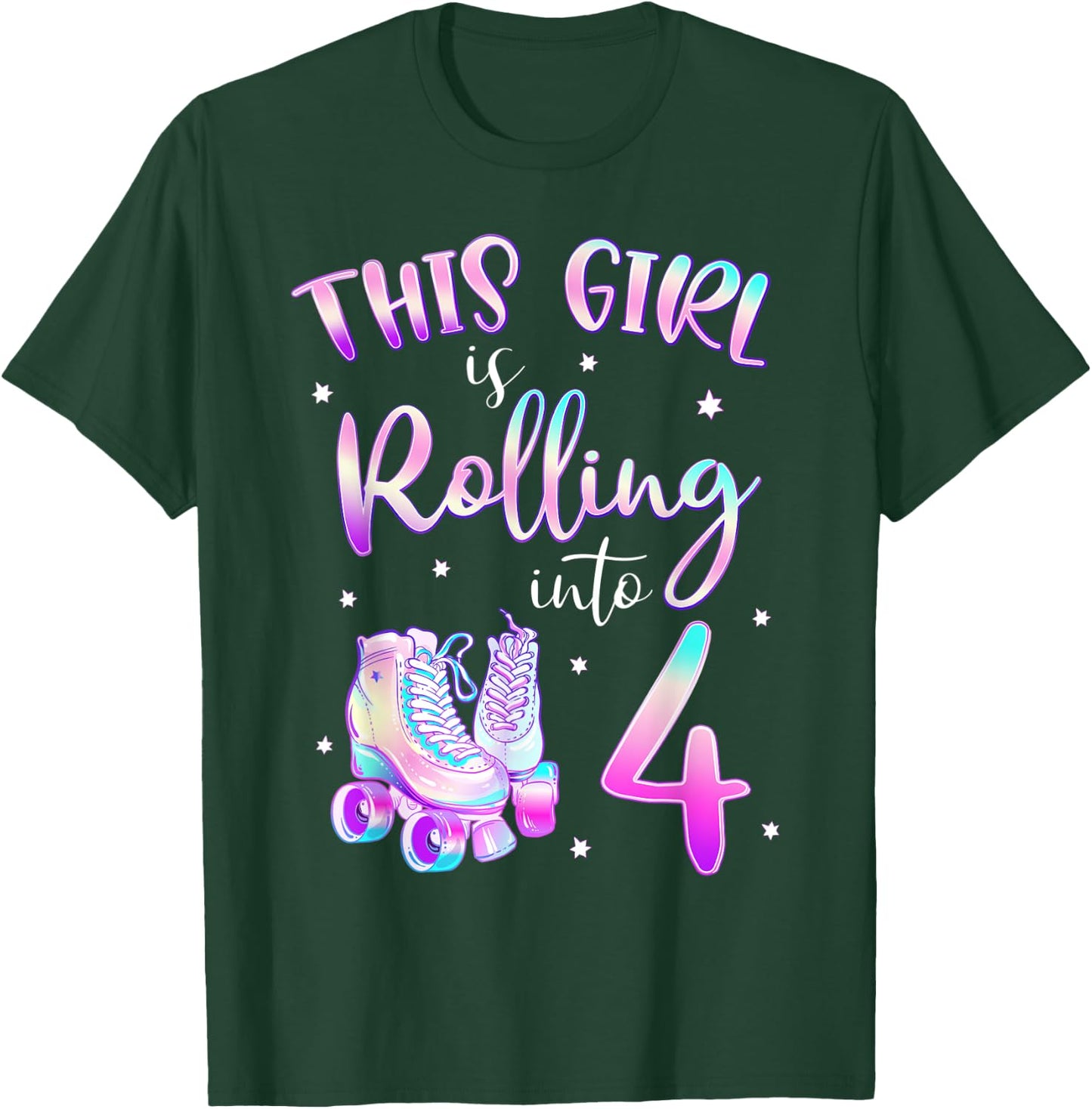 4th Bday Rolling Into 4 Birthday Girl Roller Skate Party T-Shirt - T-Shirt | Forest