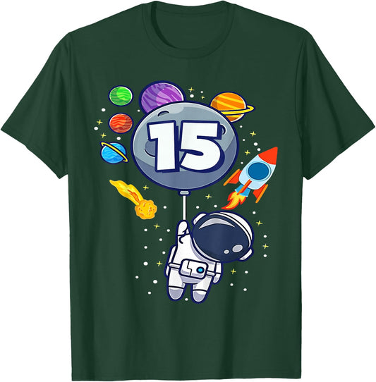 15 Year Old Birthday Shirt Boy Girl Astronaut 15th Birthday T-Shirt - T-Shirt | Forest