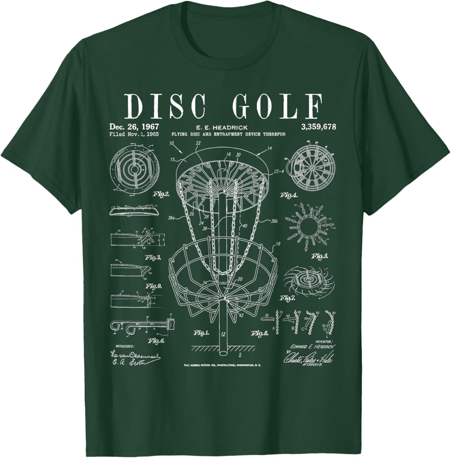 Disc Golf Frolf Frisbee Basket Vintage Patent Drawing Print T-Shirt - T-Shirt | Forest