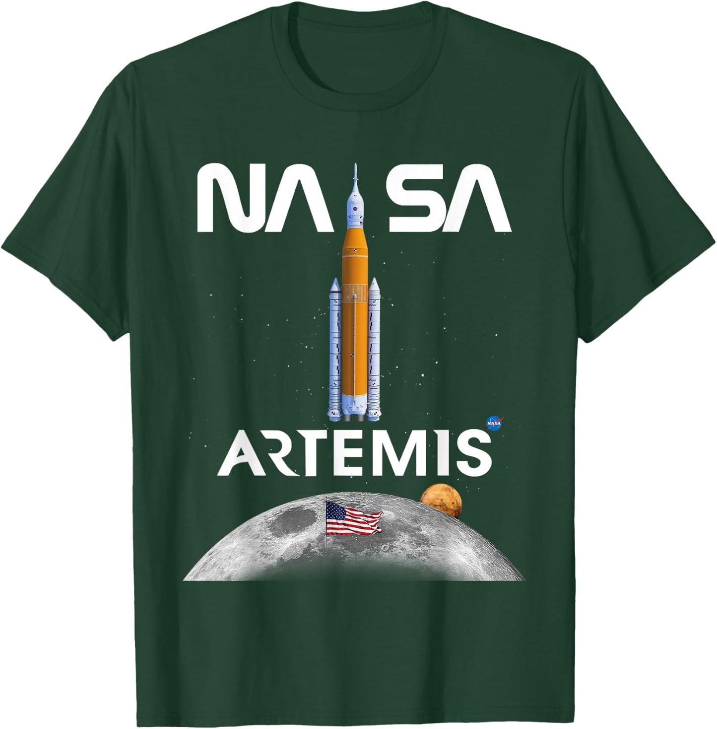 NASA Artemis Mission SLS Moon US Flag Worm Logo T-Shirt - T-Shirt | Forest