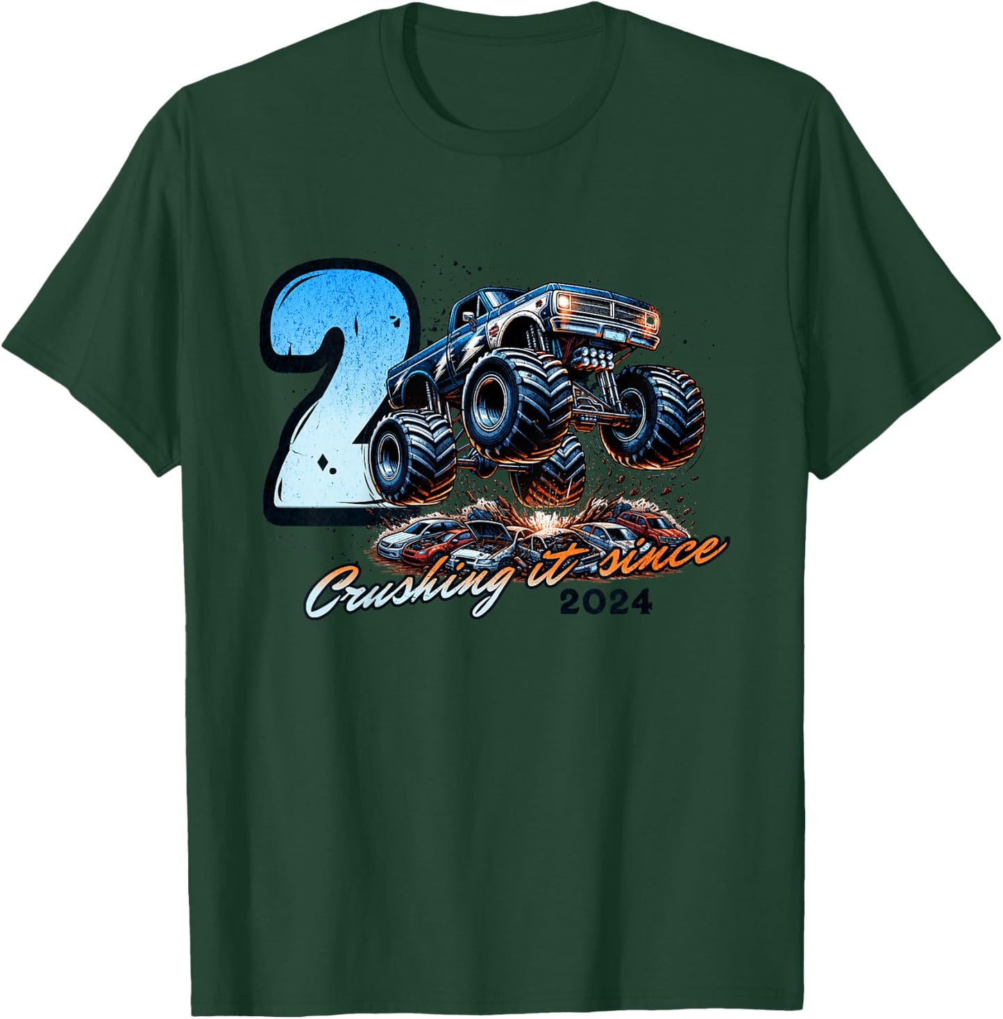 Kids 2nd Birthday Truck Turning 2 Years Old Boy Born in 2024 T-Shirt - T-Shirt | Forest