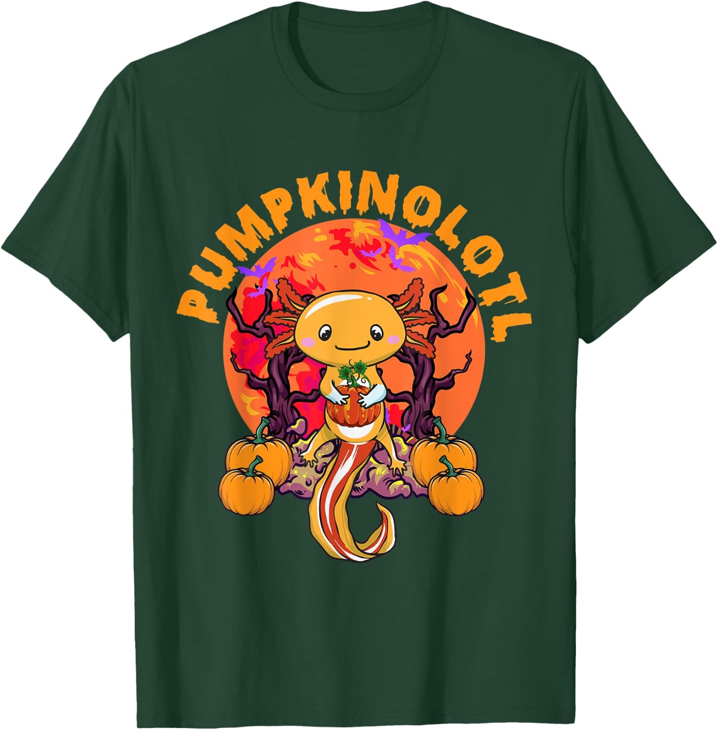 Halloween Axolotl Salamander Pumpkin Orange Pumpkinolotl T-Shirt - T-Shirt | Forest