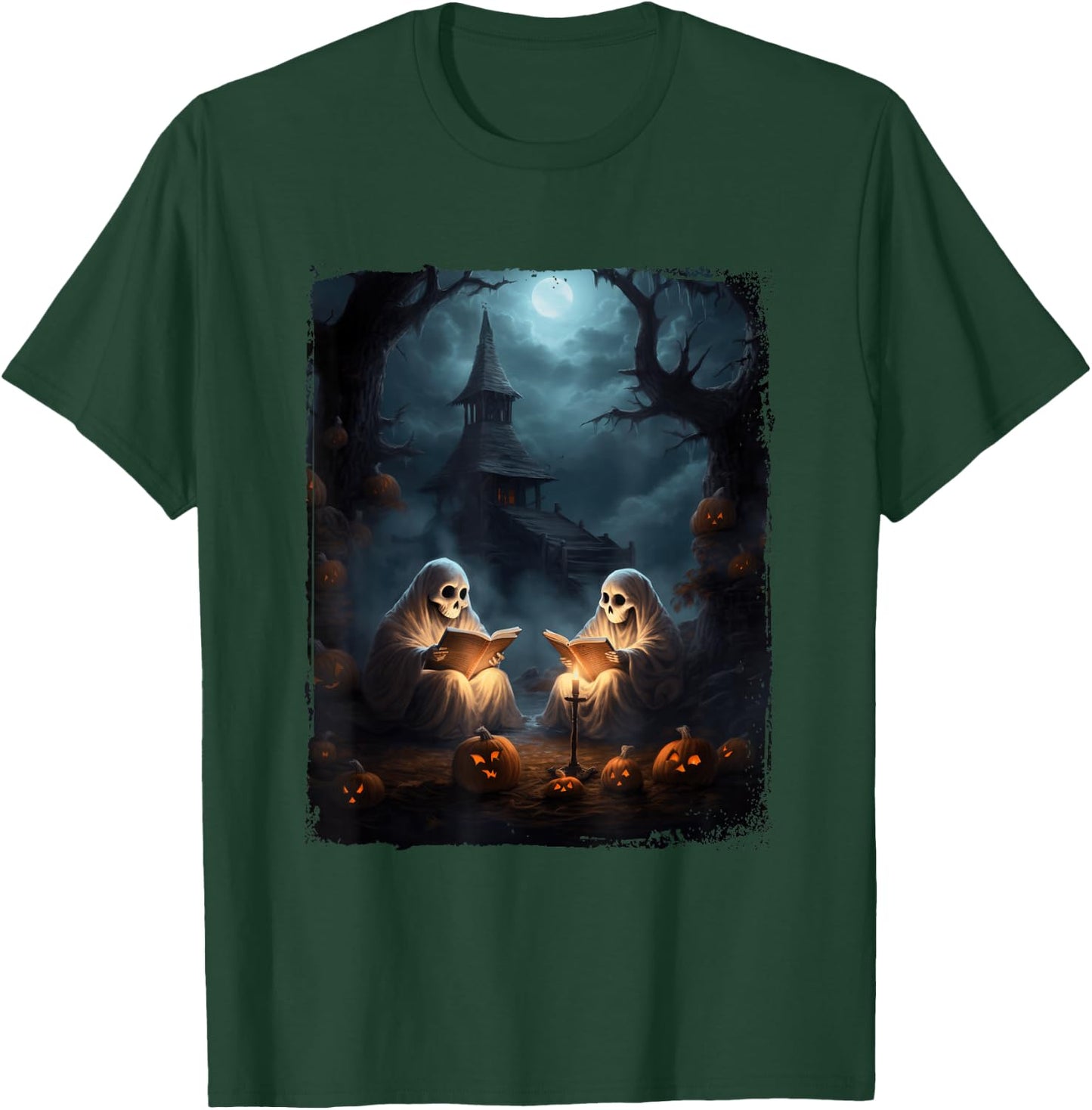 Vintage Boo Halloween Camping Reading Teacher Books Ghost T-Shirt - T-Shirt | Forest