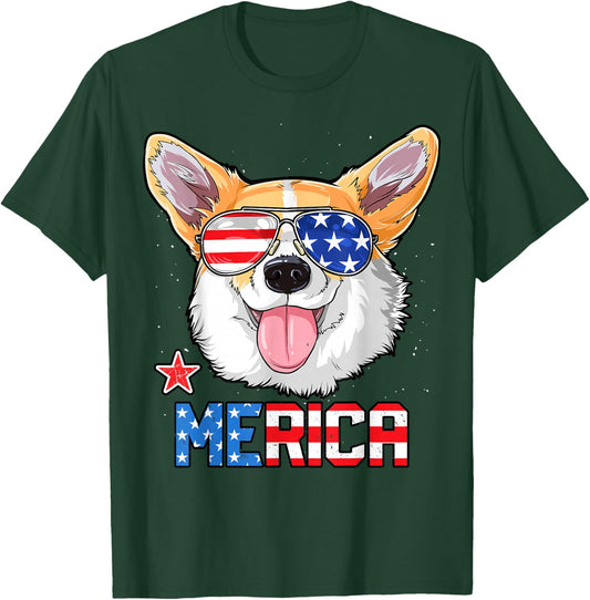 Corgi Merica 4th of July T Shirt Kids Boys Girls Dog Puppy T-Shirt - T-Shirt | Forest