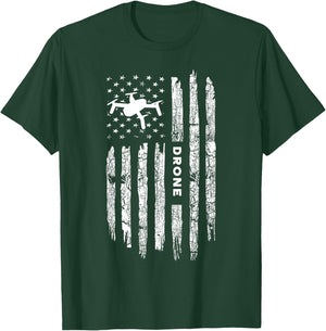 American Flag Drone Clothing - Drone Pilot Vintage Drone T-Shirt - T-Shirt | Forest
