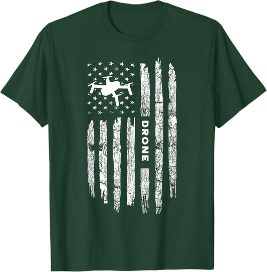 American Flag Drone Clothing - Drone Pilot Vintage Drone T-Shirt - T-Shirt | Forest
