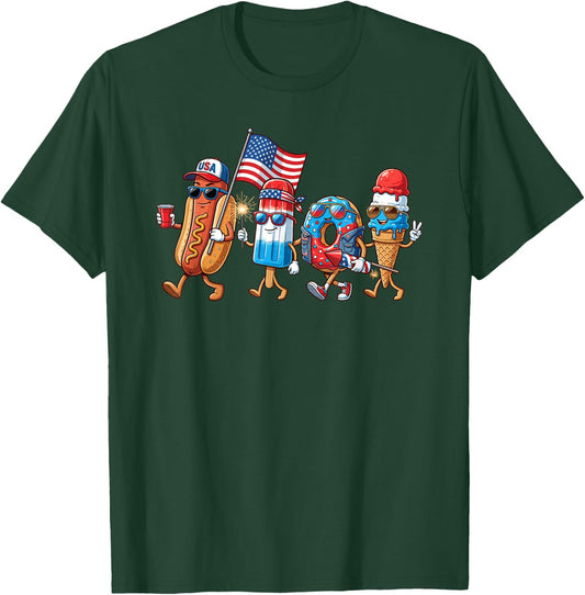 Cool Patriotic Food Characters 4th of July Cartoon Design T-Shirt - T-Shirt | Forest