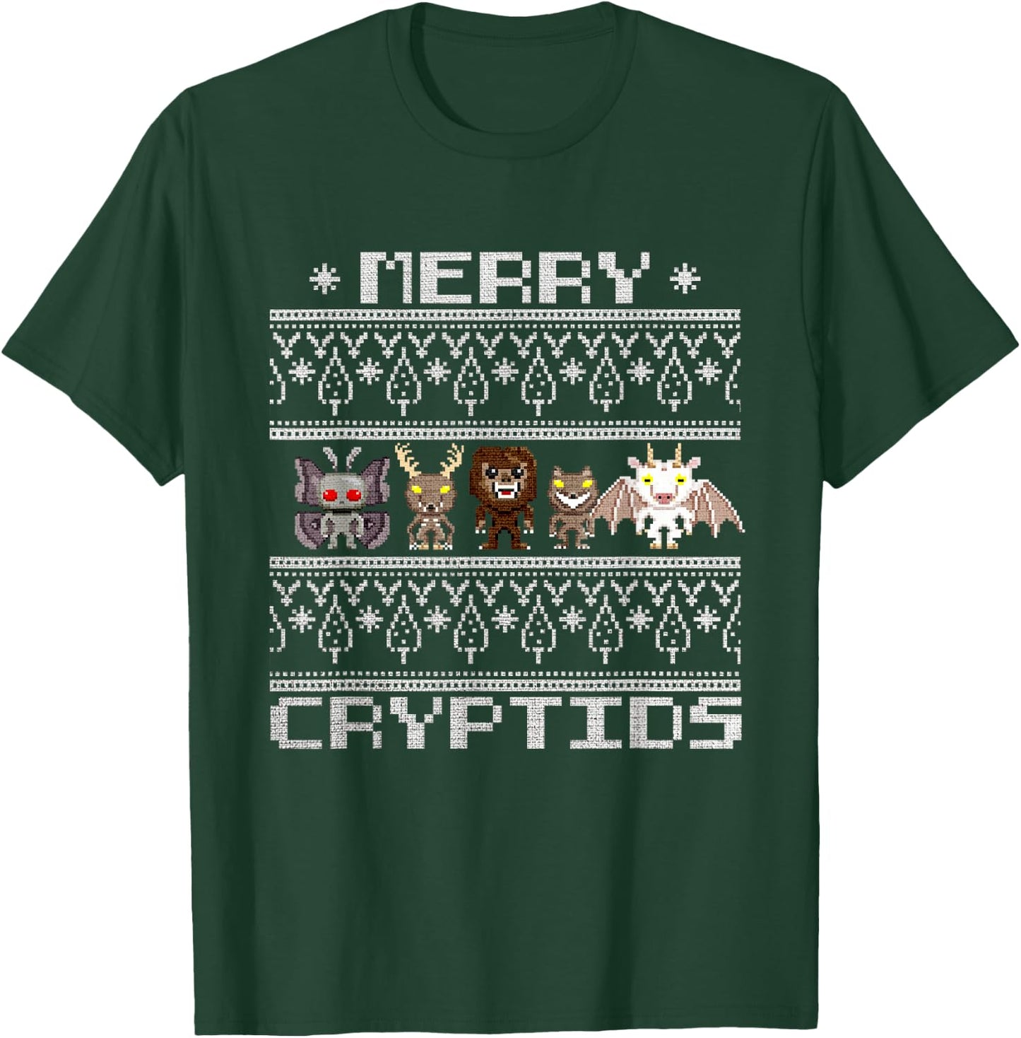 Merry Cryptids - Ugly Christmas Bigfoot, Mothman, Wendigo T-Shirt - T-Shirt | Forest