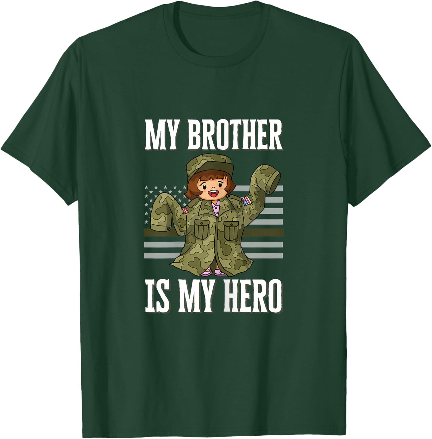 Kids My Brother Hero Thin Green Line for Daughter of Soldier T-Shirt - T-Shirt | Forest