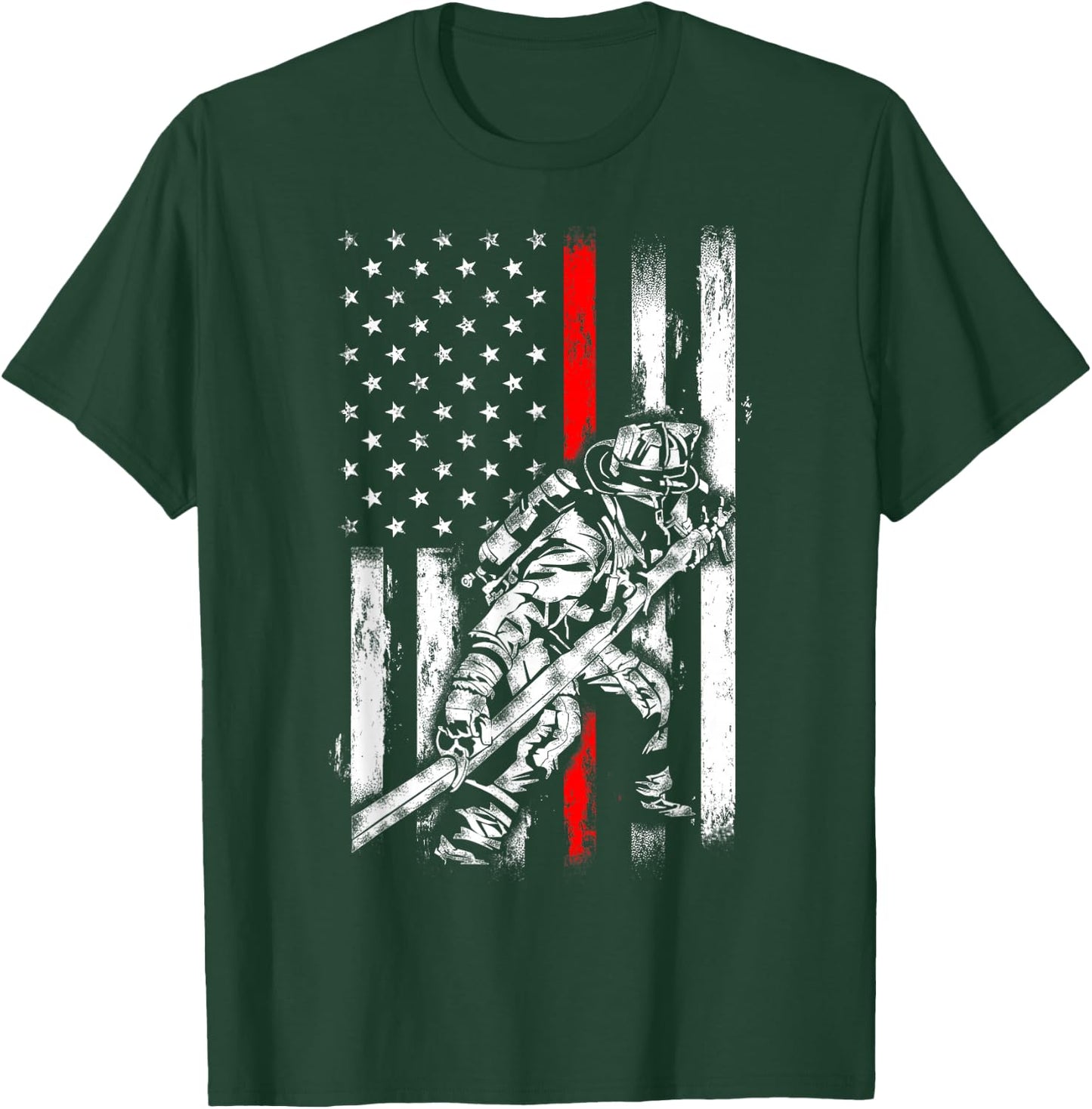 Firefighter American Flag for US Fireman T-Shirt - T-Shirt | Forest