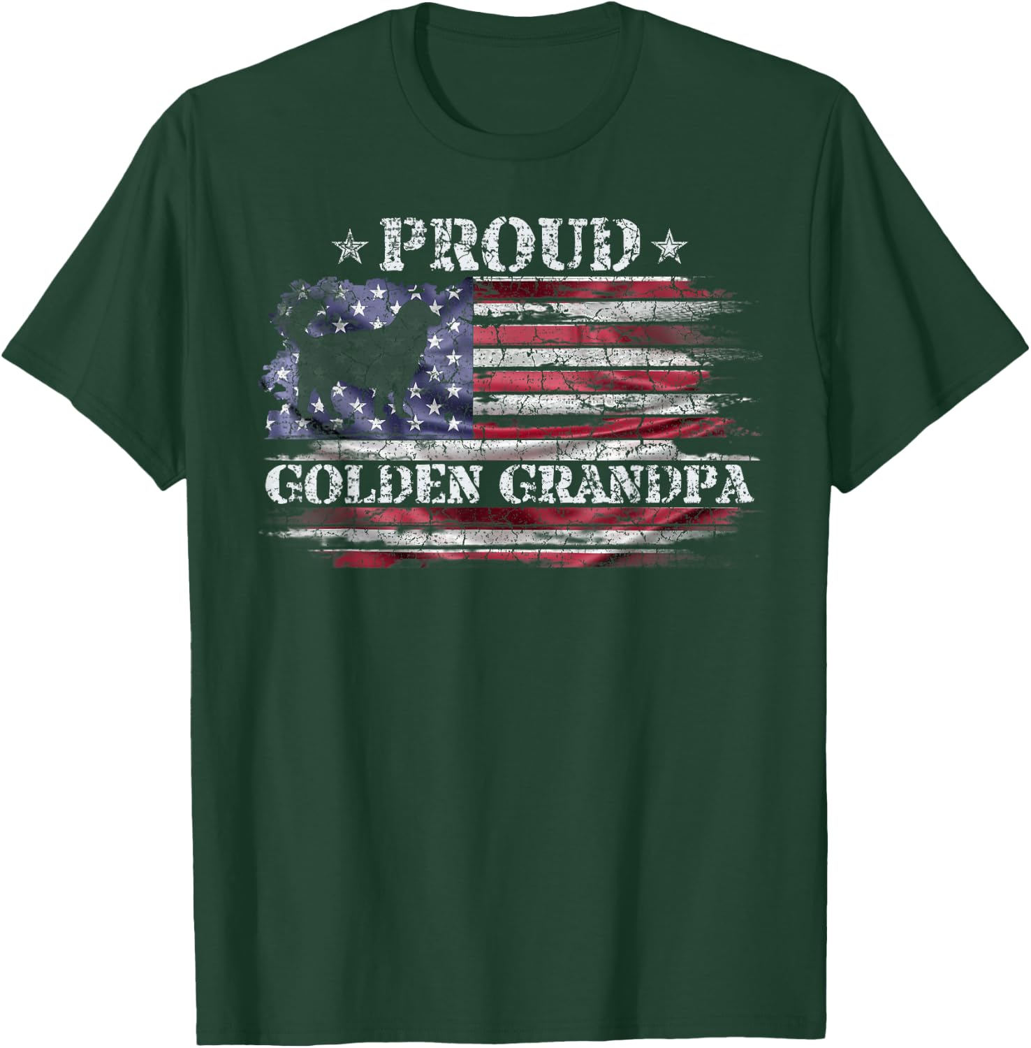 Vintage USA Flag Proud Golden Retriever Grandpa Silhouette T-Shirt - T-Shirt | Forest