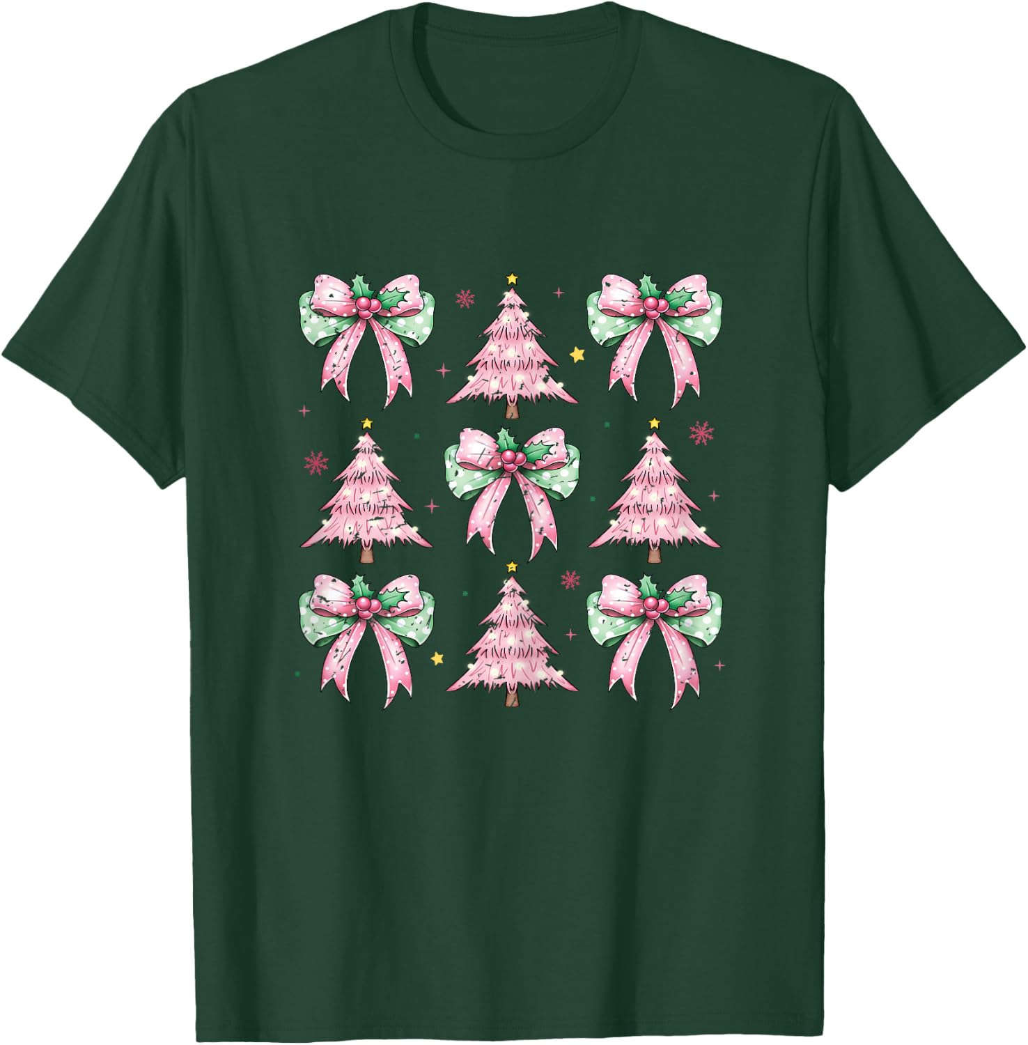 Coquette Pink Christmas Trees and Pink Bows Woman's Girl's T-Shirt - T-Shirt | Forest