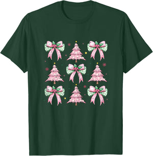 Coquette Pink Christmas Trees and Pink Bows Woman's Girl's T-Shirt - T-Shirt | Forest