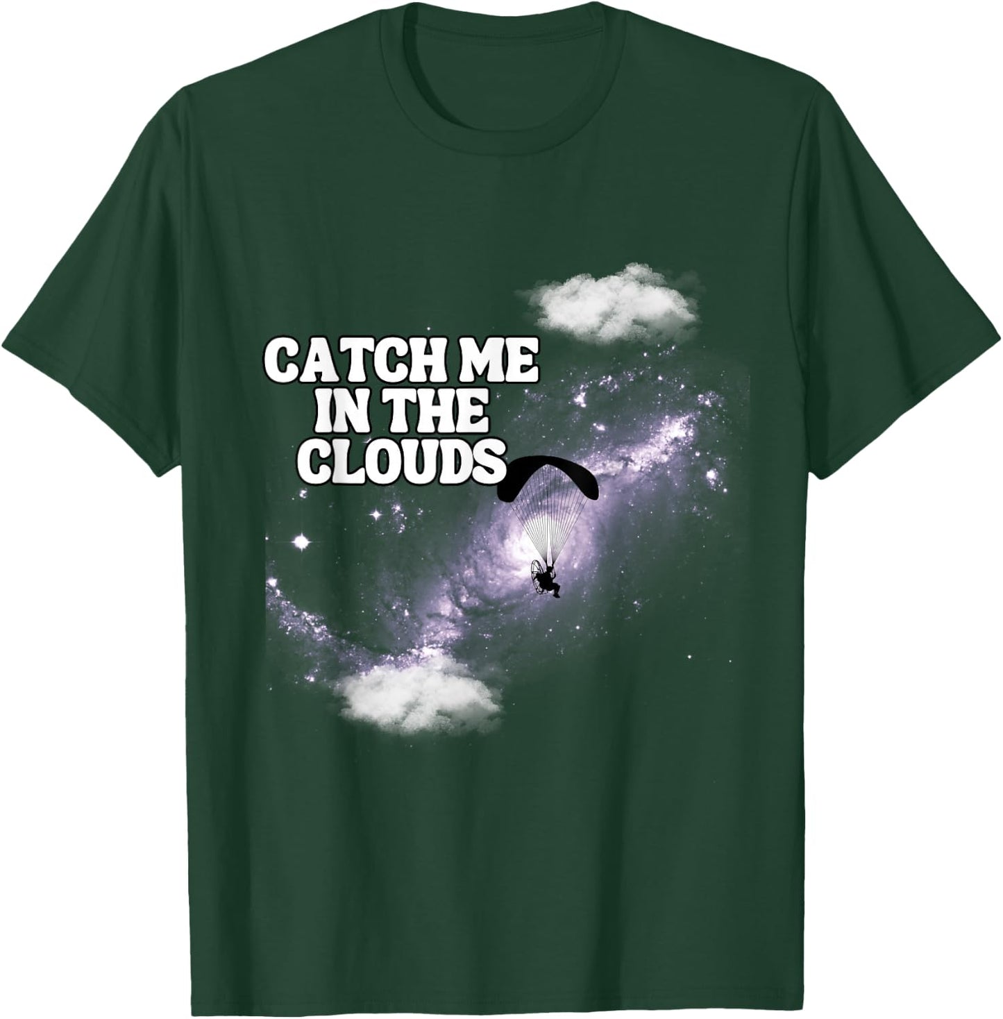 Flying with a Paramotor in the Space or Universe - Adults' Black Small Classic Fit Short Sleeve with Round Collar - Paramotoring Pilot Training T-Shirt - T-Shirt | Forest