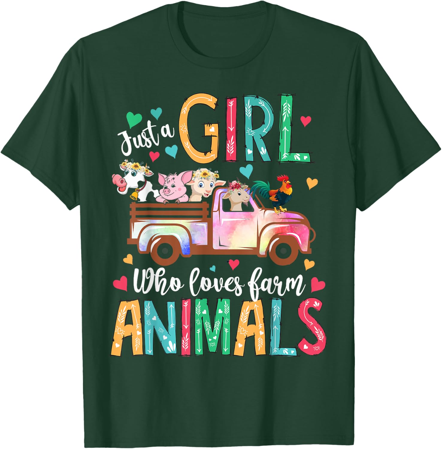 Just A Girl Who Loves Farm Animals Flower Floral Girl Farmer T-Shirt - T-Shirt | Forest
